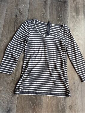 J. Crew Navy and White Striped Scoop Neck Long Sleeve Tee 0658